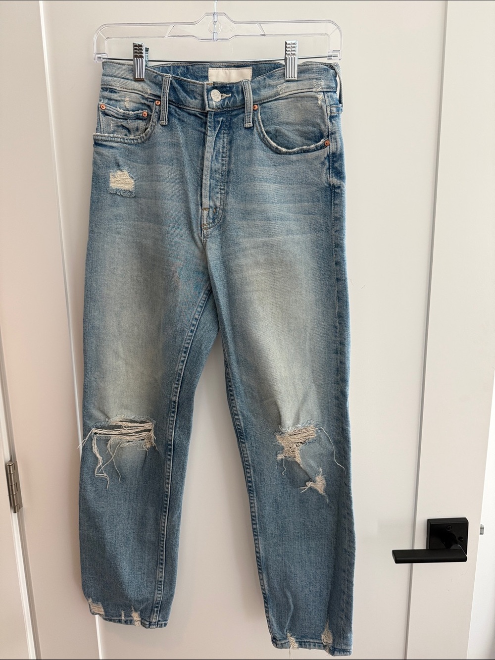 MOTHER Light Blue Distressed Skinny Jeans